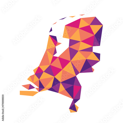 Netherlands map polygon origami paper style. Simple geometric tech map of the Netherlands.