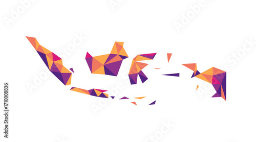 Indonesia map polygon origami paper style. Simple geometric tech map of Indonesia.