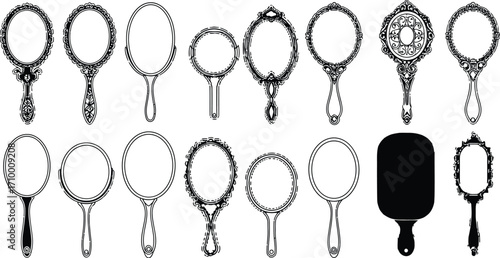 Collection of elegant vintage hand mirrors with ornate decorative frames