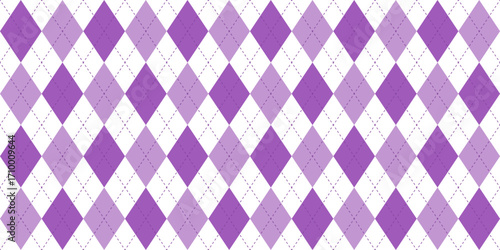 Argyle texture. Purple white argyle vector pattern. Seamless retro clothing print design. Argyle background.