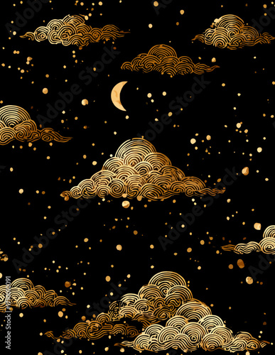 Nuage d'or sur fond noir vectoriel