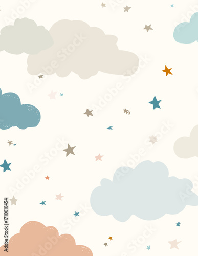 Motif vectoriel sans couture de nuages et d'étoiles