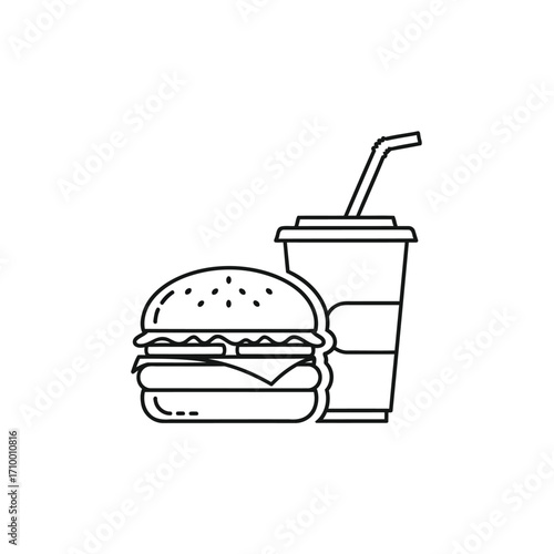 Illustration of a burger and a soda, perfect for fast food restaurant or menu design and promotional material
