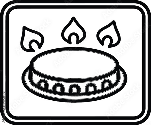 Simple graphic icon representing a gas stove burner with flames