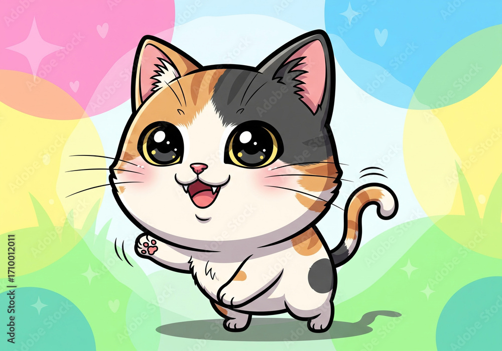 Obraz premium Cheerful Kawaii Cat Character