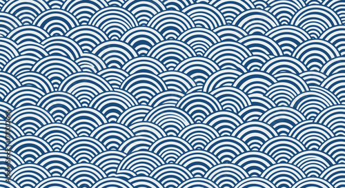 A seamless repeating pattern of stylized ocean waves in shades of blue, ideal for backgrounds, textiles, and graphic design projects with a nautical theme or a calming aesthetic