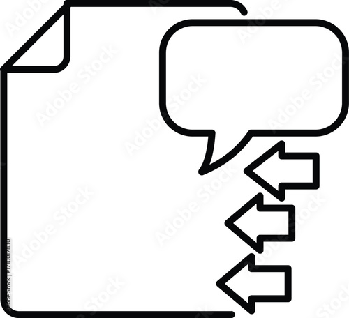 Document with speech bubble and three left arrows, indicating feedback or comments.