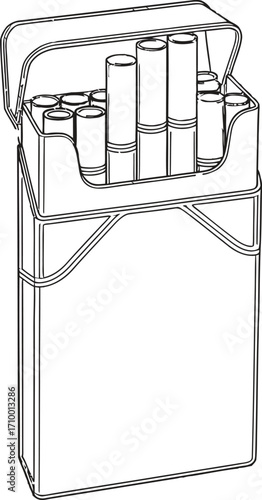 Clean line art illustration of an open cigarette pack with filter tips visible