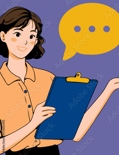 Illustration vectorielle stylisée : Femme sans visage tenant un presse-papiers