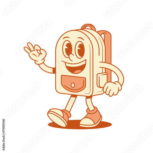 Funny smiling schoolbag back to school cartoon character okay isometric vector illustration. Happy cute cheerful backpack bag pupil education minimalist mascot ok good recommend gesture