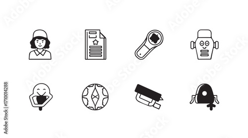 Set of eight medical and office icons for health and business applications silhouette