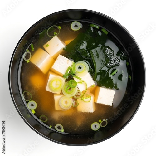 miso soup in bowl on white background 