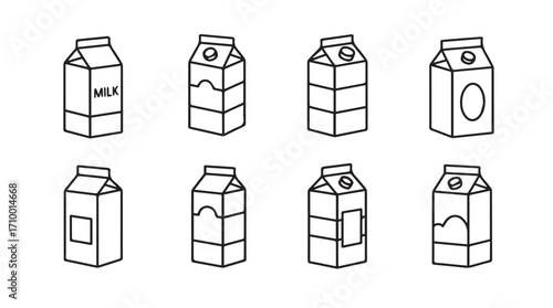 Set of hand drawn beverage cartons milk juice drinks packaging design elements sketch style silhouette