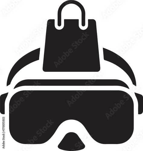 Virtual reality shopping silhouette, immersive e-commerce, online retail in VR environment.