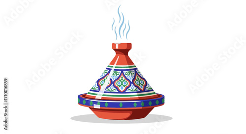 A steaming tagine pot illustration showcasing Moroccan culinary tradition and vibrant cultural design elements for cooking blogs and travel guides