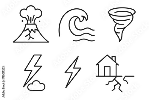 Natural Disaster Icons – Comprehensive Vector Set of Earthquakes, Floods, Storms & Emergency Response Symbols