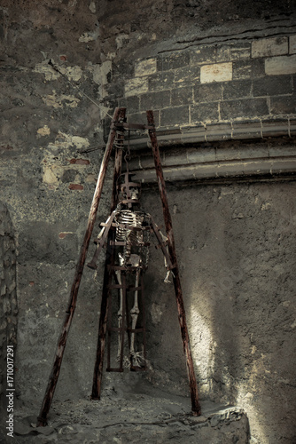 medieval torture cage in Prague castles where accused persons were locked up