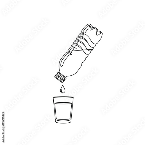 Illustration of a water bottle pouring liquid into a glass, depicting hydration and the act of quenching thirst