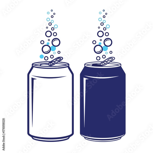 Vector art of two soda cans with bubbles, representing refreshment, beverage choices, and the effervescence of carbonated drinks