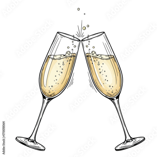 Vector art of two champagne flutes clinking together, , symbolizing celebration, toasting, and festive occasions with elegance