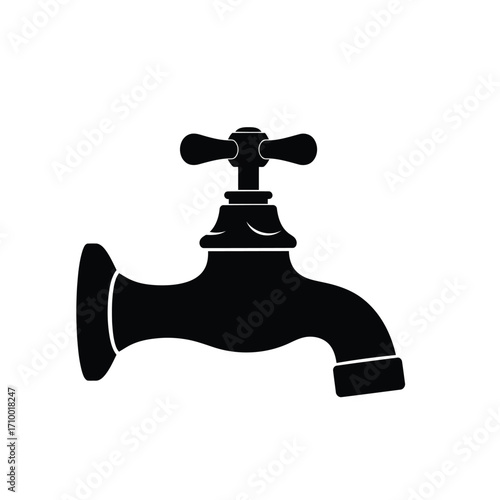 Vector art of simple black and white illustration of a water tap, representing plumbing and water access in a minimalist design