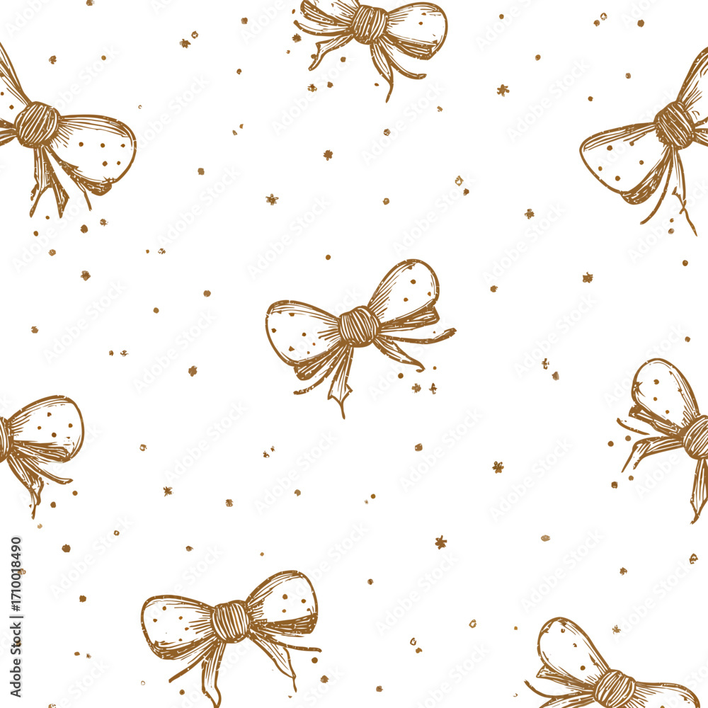 Design de fundo com laços desenhados à mão e pontos cintilantes, criando uma textura festiva e elegante para diversos projetos gráficos e embalagens.
