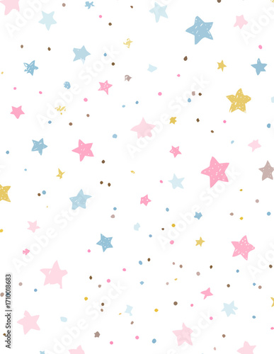 Padrão vetorial sem costura de estrelas coloridas em estilo lúdico