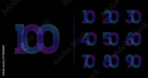 Light line anniversary logo collection. Number symbol with futuristic digital concept for modern celebration icon. Gradient linear number vector