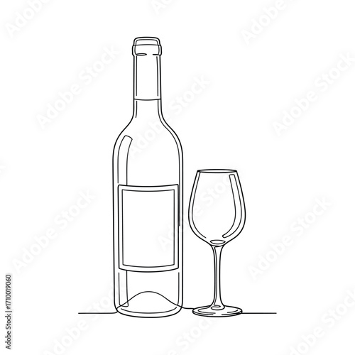 Vector art of an elegant wine bottle and glass, perfect for a sophisticated evening