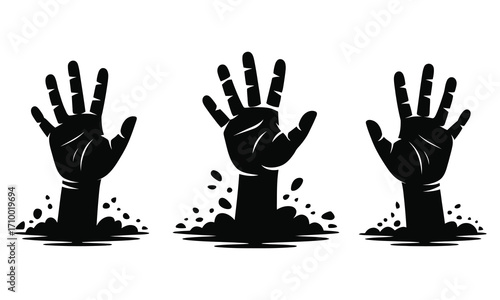 Zombie Hand Rising Vector, silhouette of Zombie hand.