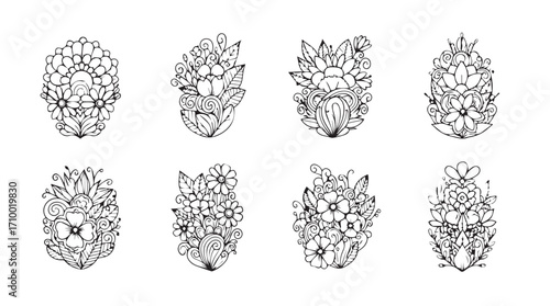 Abstract fingerprint patterns composed of tiny handwritten words and symbols graphic design element silhouette