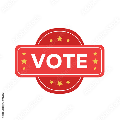 Red vote badge with stars symbolizing election participation and civic duty