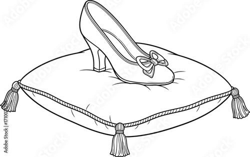 Glass slipper on cushion princess shoe fashion illustration art