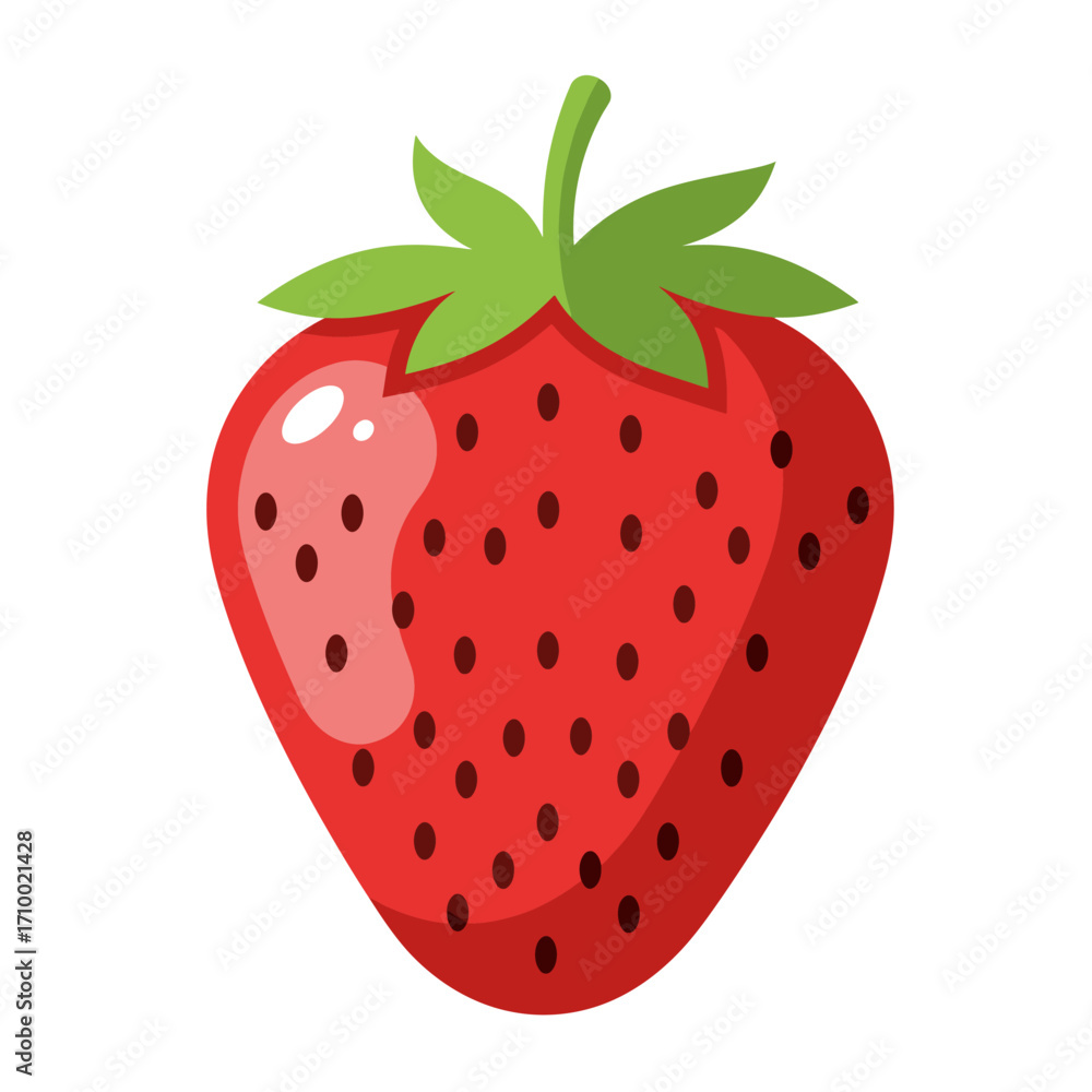Obraz premium Vibrant red strawberry with green leaves and black seeds a fresh and healthy fruit illustration