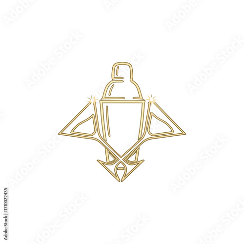 Vector art of elegant golden cocktail shaker emblem, showcasing a stylish design for bars, lounges, and mixology enthusiasts