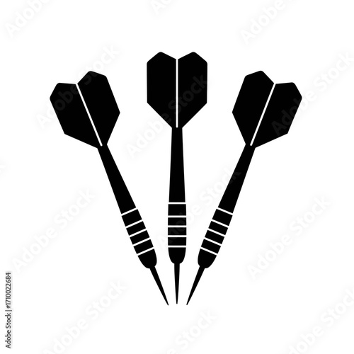 Three black silhouette darts with fletching and pointed tips arranged in a triangular formation on a white background
