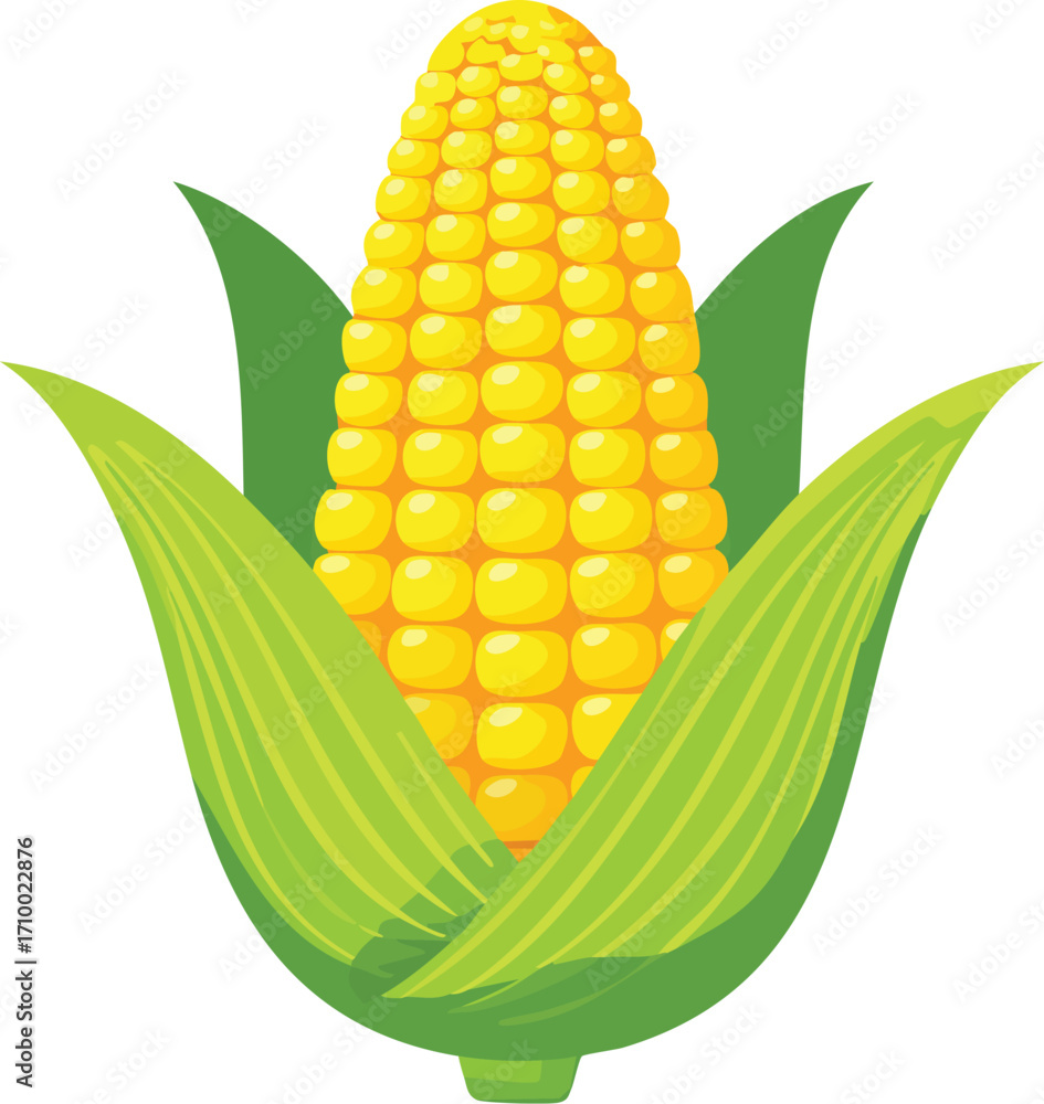 Obraz premium A fresh, vibrant ear of corn with its green husk, a perfect image for agriculture, food, and harvest-related themes. Generative AI