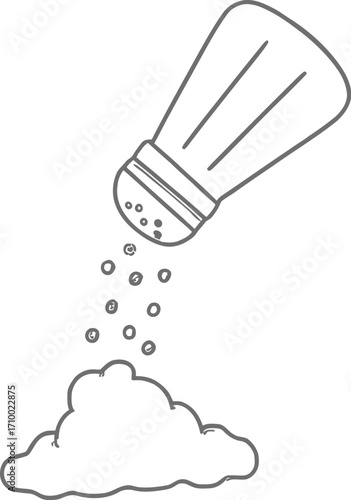 Drawing of salt shaker pouring salt black and white illustration