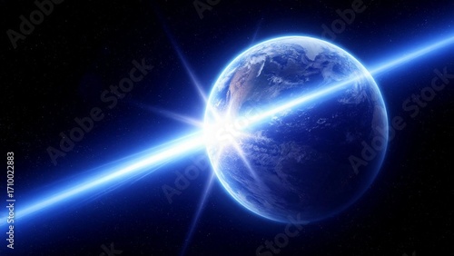 flash of beam of light above the planet