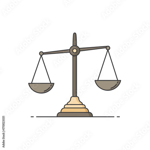 Illustration of a classic balance scale with two pans representing justice fairness and legal judgment