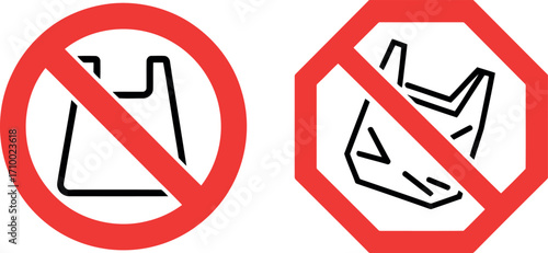 Plastic bag ban symbol no shopping bag icon environment protection vector