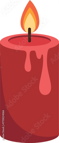 Burning red pillar candle dripping wax warm ambiance vector