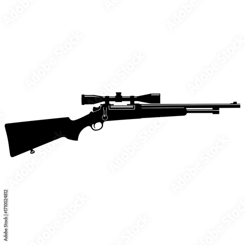 Silhouette of a hunting rifle with a telescopic scope isolated on a white background