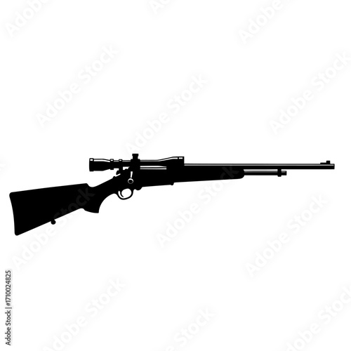 Black silhouette of a bolt action rifle with a scope on a white background