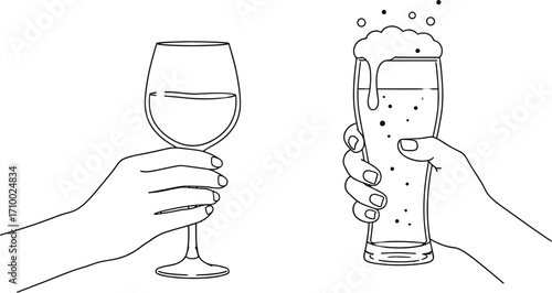 Hand drawn wine and beer cheers illustration vector design