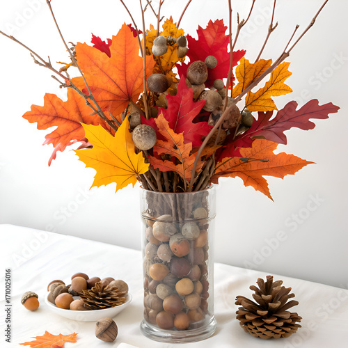 Still life with autumn leaves and acorns