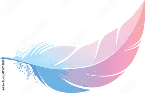 A soft, fluffy feather with a gradient of pink and blue, perfect for themes of lightness, dreams, and delicate nature. Generative AI