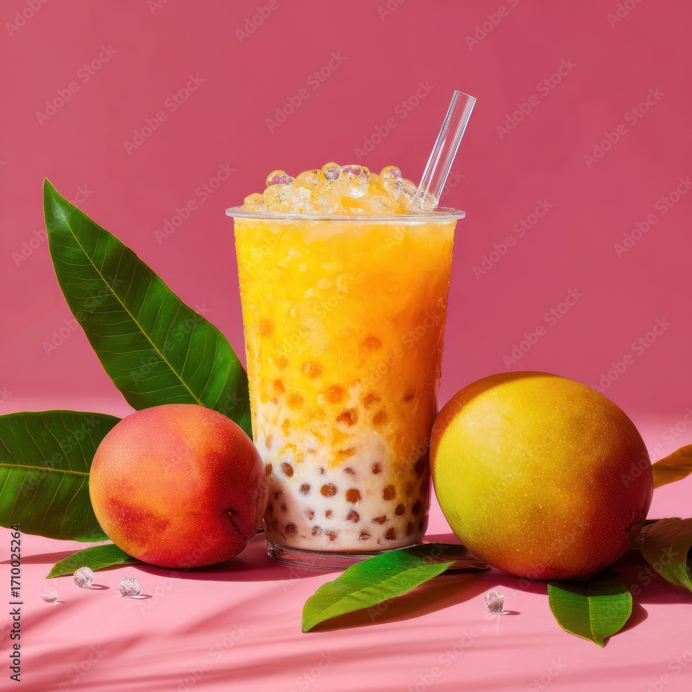 Fototapeta premium Mango bubble tea drink