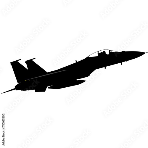 Silhouette of a powerful modern fighter jet soaring through the sky in a dynamic aerial maneuver
