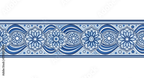 Floral Vector Border Design in Blue Color Palette Elegant Decorative Vector Pattern